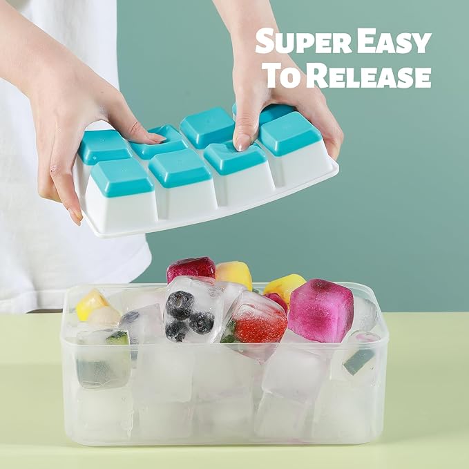 Large Ice Cube Trays with Lid, Jrisbo 2 Pack Stackable Silicone Ice Cube Molds - Image 2