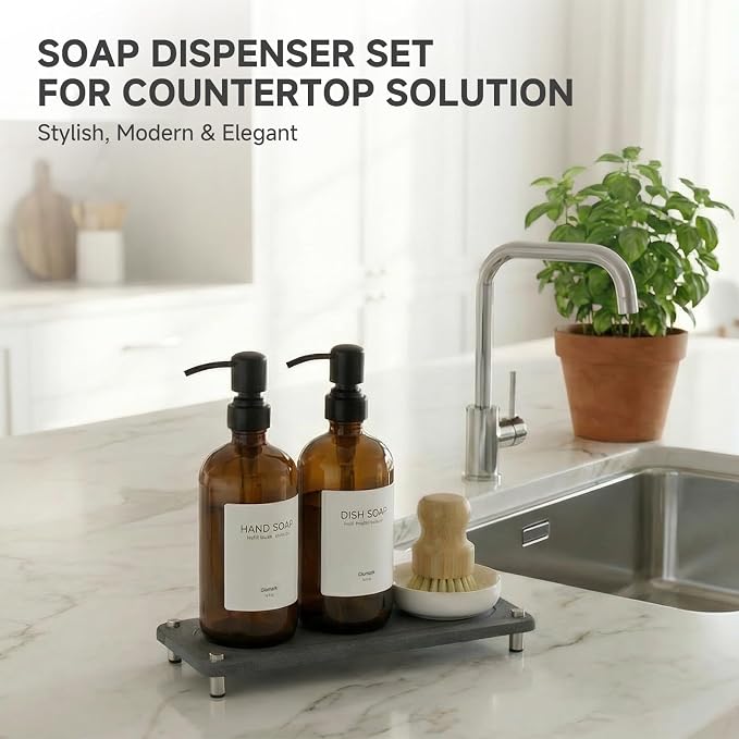 2 Pack Kitchen Soap Dispenser Set - 16oz Amber Glass Dish and Hand Soap - Image 7