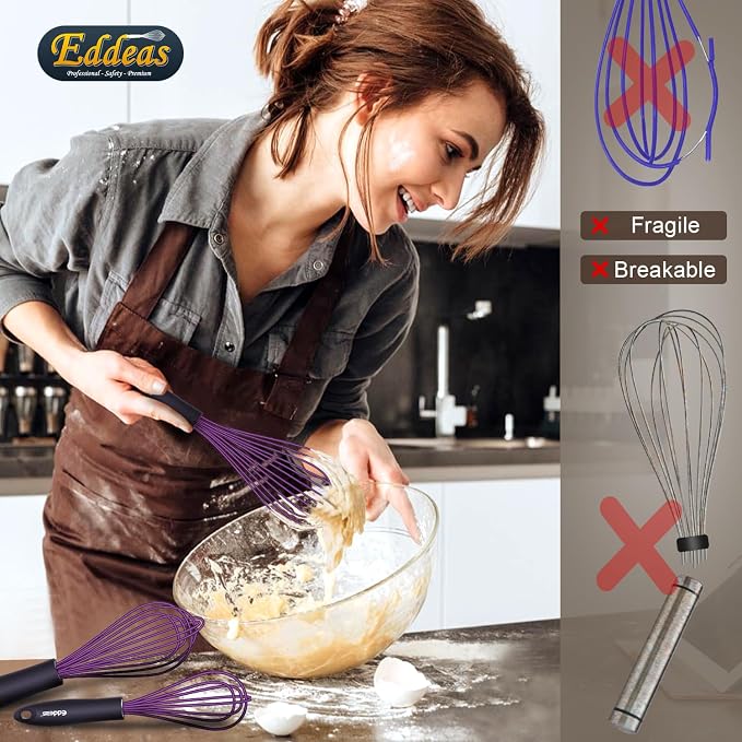 Silicone Whisk, Eddeas Whisk Non-Scratch Coated Whisks set of 3-Heat Resistant - Image 8