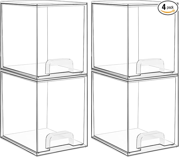 Vtopmart 7.6" H Clear Stackable Storage Drawers, 4 Pack Plastic Organizers Bins by Vtopmart