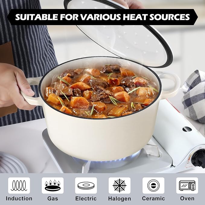 TeamFar 6Qt Dutch Oven, Enameled Cast Iron Dutch Oven Pot - Image 5