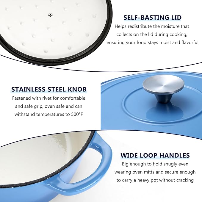 E-far 6 Quart Enameled Cast Iron Dutch Oven - Image 7