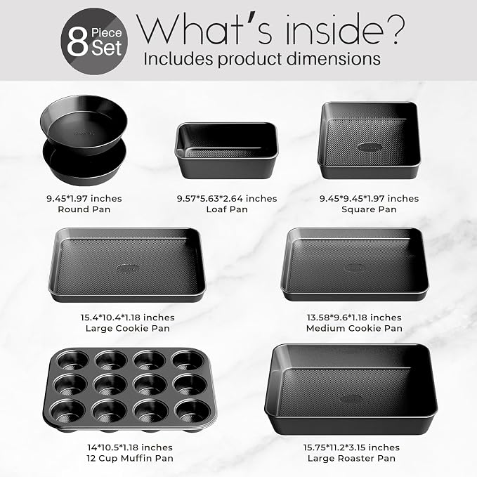 Nonstick Baking Pans Set, 8-Piece Stackable Bakeware Sets, Non-Toxic Oven Pan - Image 4