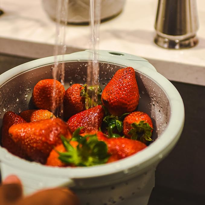 Dexas 8" Collapsible Silicone Strainer in Sage, Kitchen Strainer - Image 7