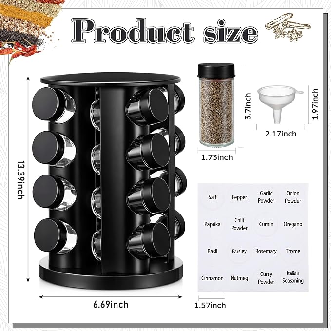 Yungyan Black Rotating Spice Rack Seasoning Organizer - Image 3