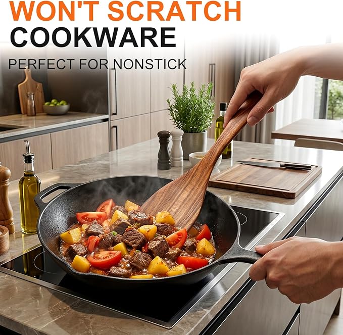 7 Pcs Acacia Wood Cooking Utensils Set Large Wooden Spoons - Image 4