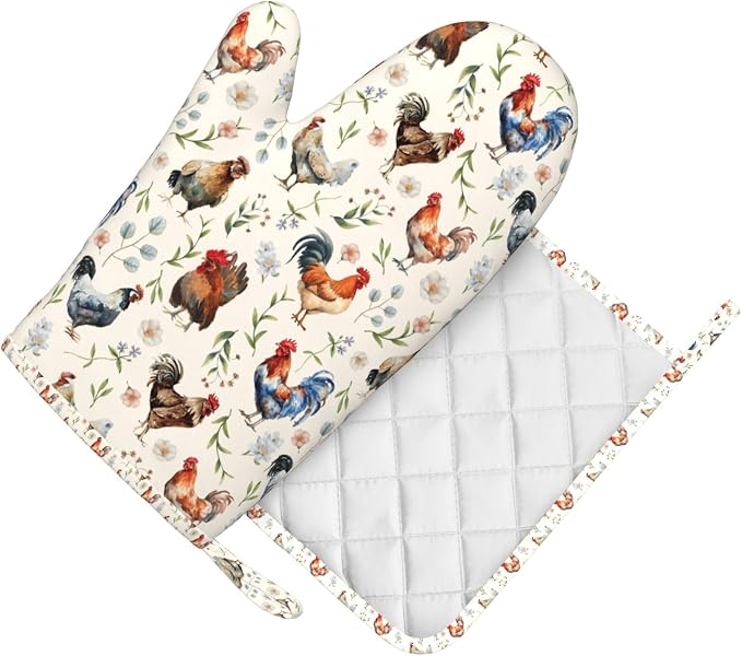 Cute Chicken Oven Mitts and Pot Holders Set, Heat Resistant & Non-Slip Silicone - Image 3