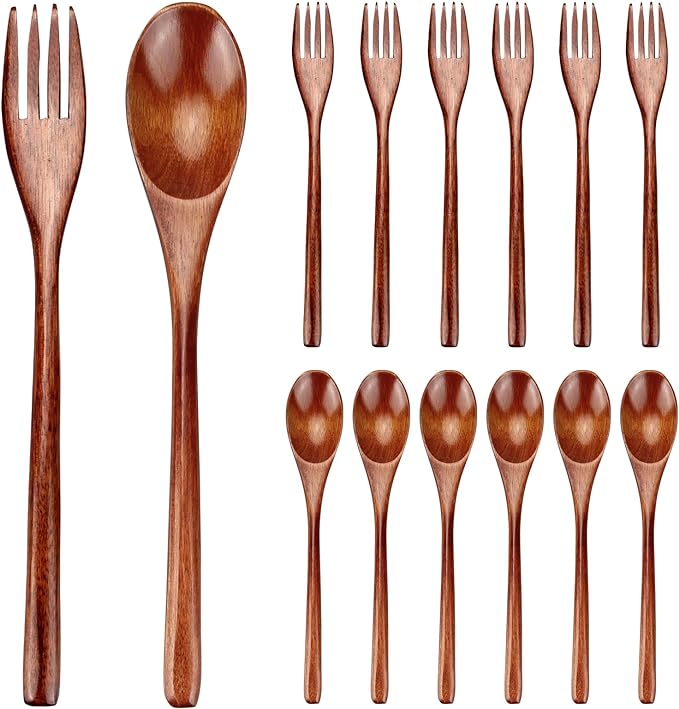 12 Pieces Wooden Forks and Spoons by Renawe