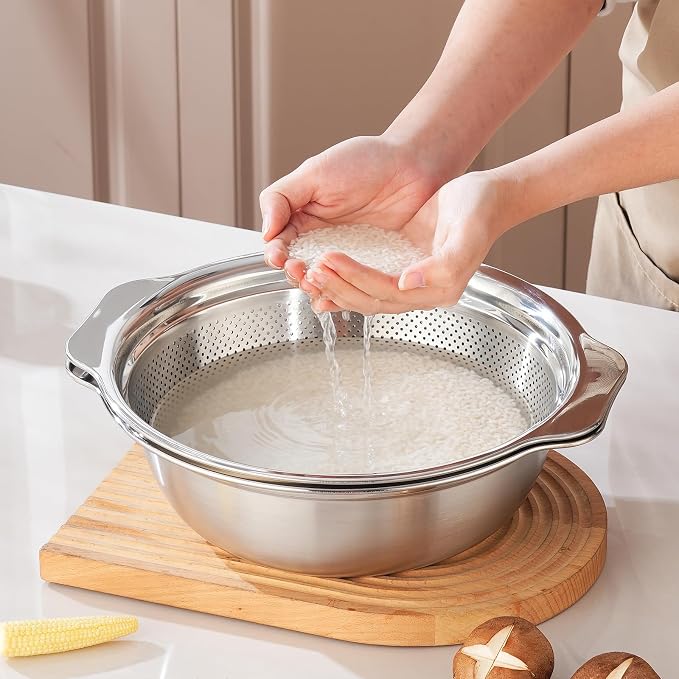 Colander for Kitchen Stainless Steel, 4QT Rice Strainer Bowl - Image 8