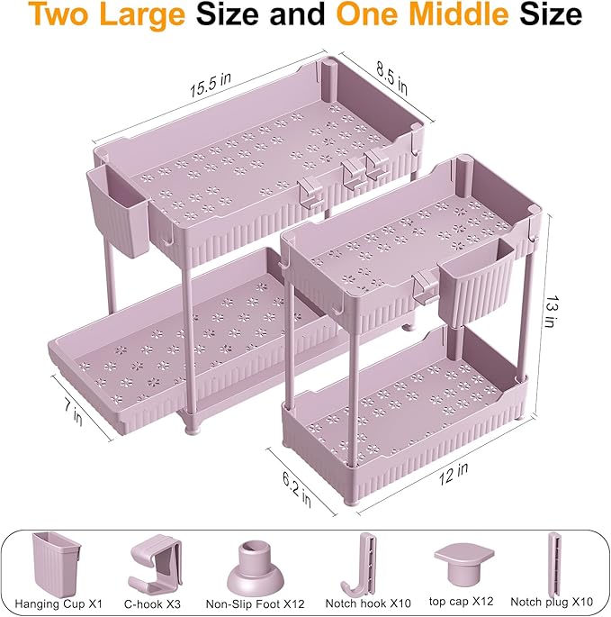 Sevenblue 3 Pack Under Sink Organizers, 2-Tier Multi-Use Kitchen and Bathroom - Image 2