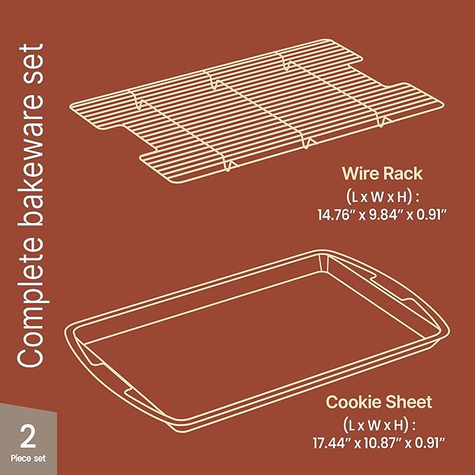 Cookie Sheet with Wire Rack Set, 2-Piece Nonstick Blue Marble Carbon Steel Pan - Image 2