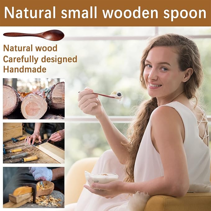 7 PCS Small Wooden Spoons, 5.8 Inch Honey Spoons - Image 2