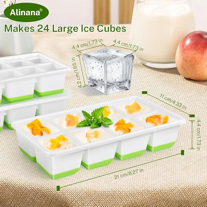 Ice Cube Tray with Lid, Alinana 3-Pack Upgraded Large Silicone Ice Cube Tray - Image 2