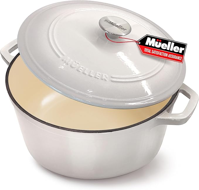 MUELLER HOME 4.5 QT Enameled Cast Iron Dutch Oven, Heavy-Duty Casserole Dish by MUELLERHOME