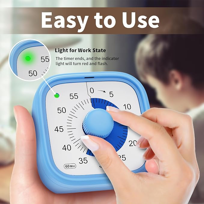 Visual Timer, Pomodoro Timers for Kids Adults, 60-Minute Countdown Desk Timer - Image 3