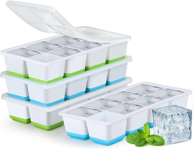 Large Ice Cube Trays with Lid, Jrisbo 2 Pack Stackable Silicone Ice Cube Molds by Jrisbo