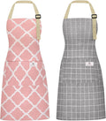 2 Pieces Aprons for Women with Pockets, Cotton Linen Waterproof Kitchen Cooking by Riqiaqia
