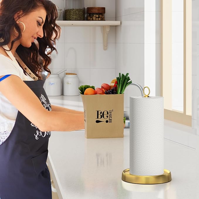 Gold Paper Towel Holder Countertop, Stainless Steel, Weighted Base, Paper Towel - Image 8