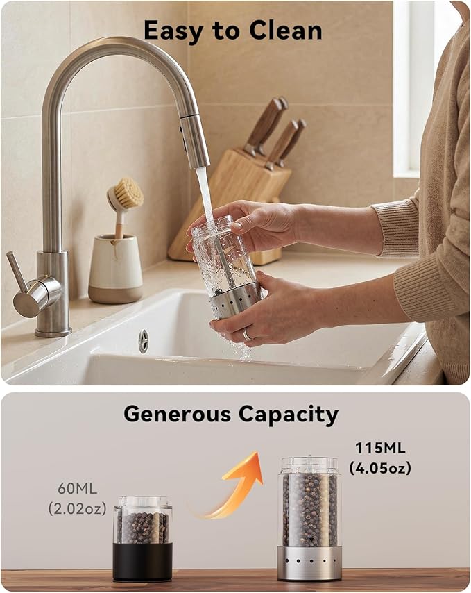 TOMEEM Rechargeable Electric Salt and Pepper Grinder Set, 115ml Large Capacity - Image 5