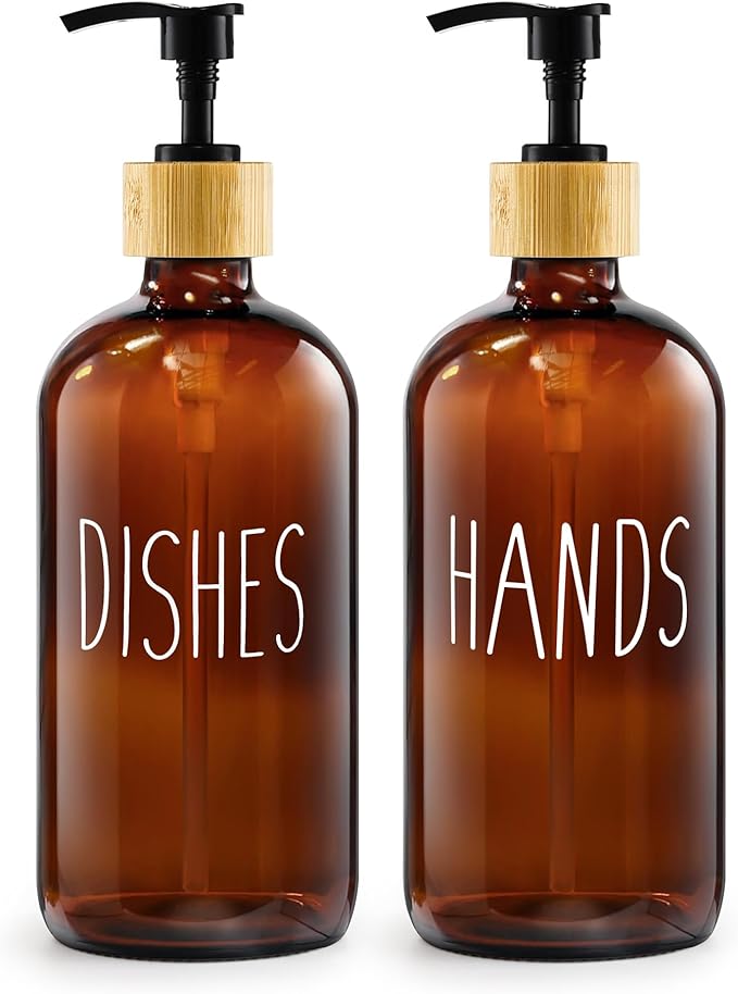 2 Pack Soap Dispenser, 17 Oz Refillable Glass Soap Dispenser by Kaishun