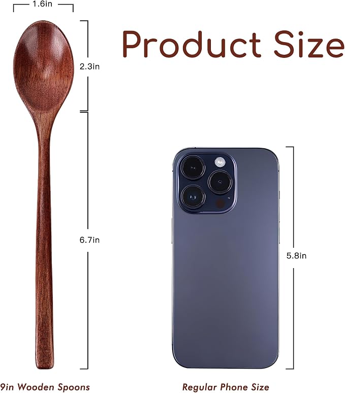6pcs 9in Wooden Spoons, Soup Spoons Set, Long Handle Wooden Utensils - Image 2
