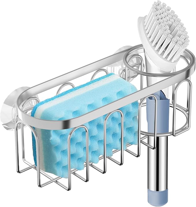 2-in-1 Sponge Holder for Kitchen Sink, Sink Caddy Kitchen Sink Organizer by Yazoni