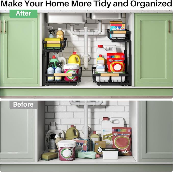 Kitstorack Under Sink Organizer, 2 Tier Under the Sink Storage, Slide out Pull - Image 8