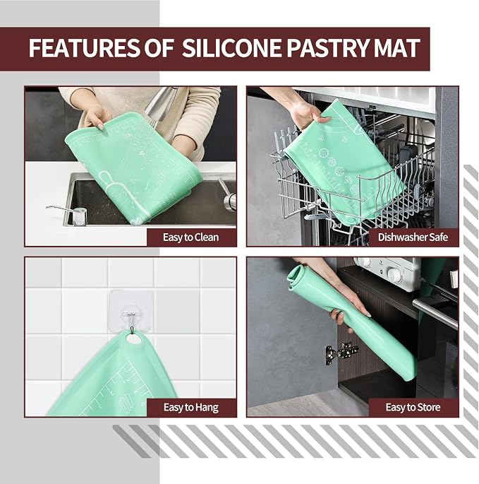 Silicone Baking Mat 20"L x 28"W, Extra Thick Dough Rolling Pad - Image 6