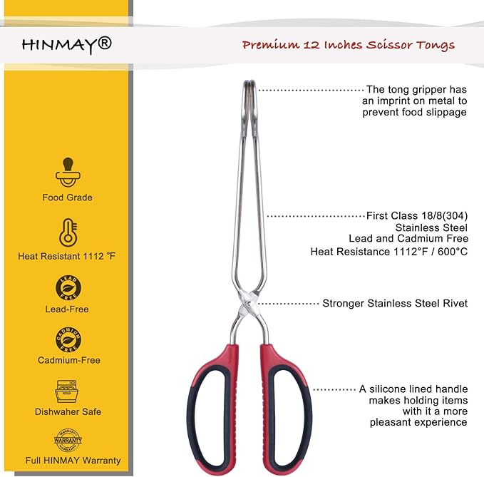 HINMAY Stainless Steel Scissor Tongs - Image 2