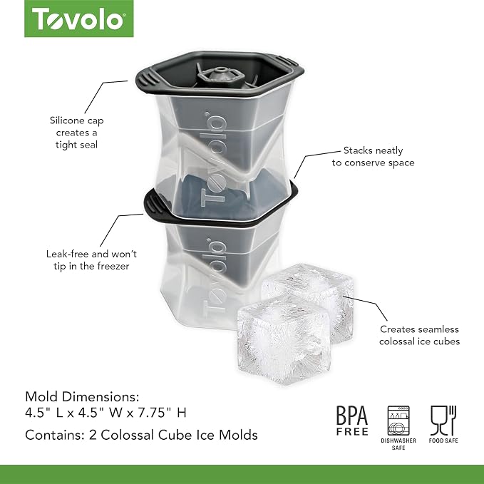 Tovolo Large Square Ice Cube Mold Colossal 2 Inch Cubes Pack of 2, Huge Ice - Image 5