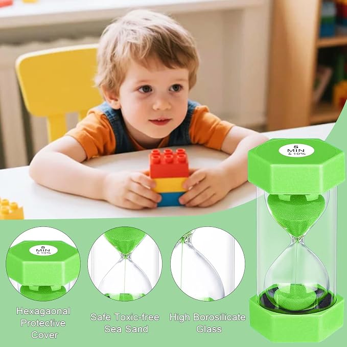 5 Minute Hourglass Sand Timer, Plastic Hexagon Hourglass Sand Clock 5 Min - Image 5