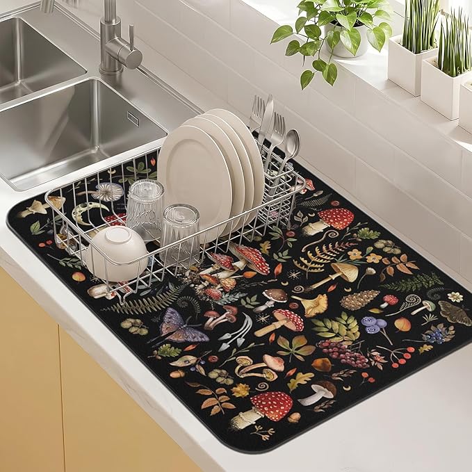 Kitchen Countertop Dish Drying Mat, Super Absorbent Coffee Bar Mat by Kuyig+Home