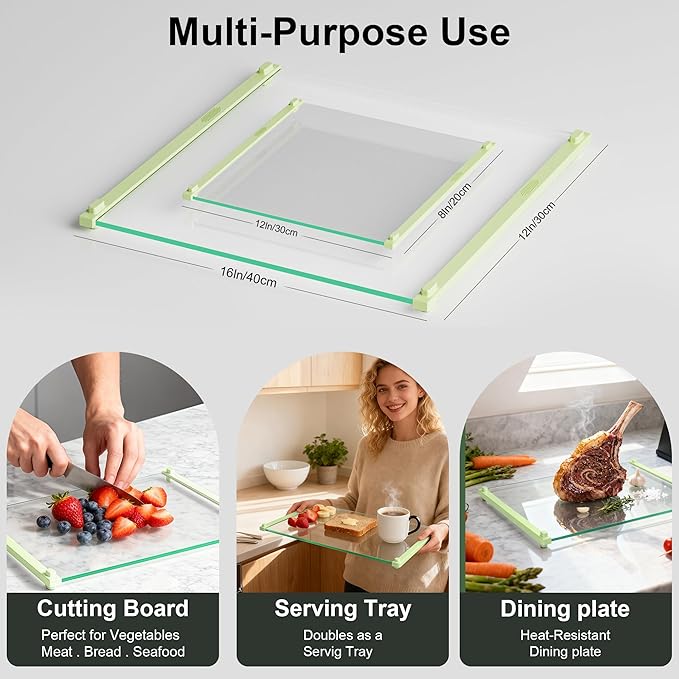 2PCS Glass Cutting Board with Silicone Grip, 80% Stronger Shatter Resistance - Image 3