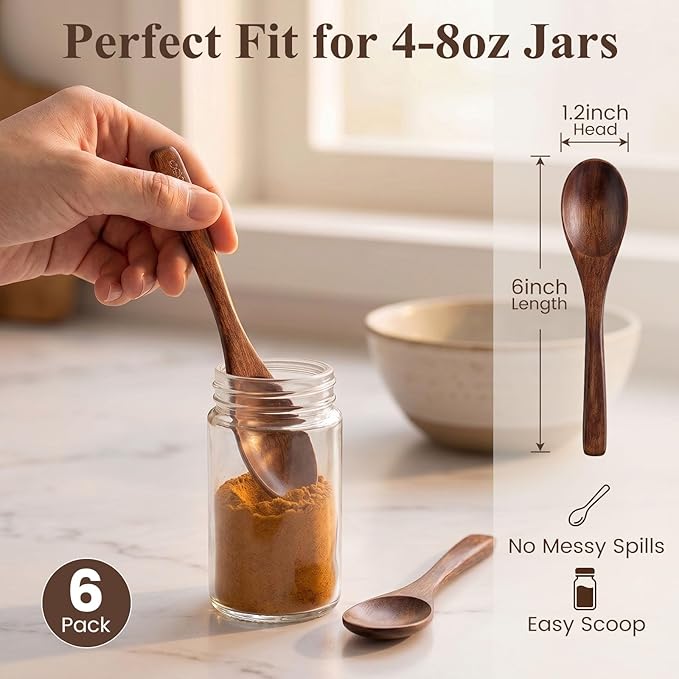 HANSGO 6PCS Wooden Spoons for Eating, 6 Inch Small Wooden Spoons for Honey - Image 2