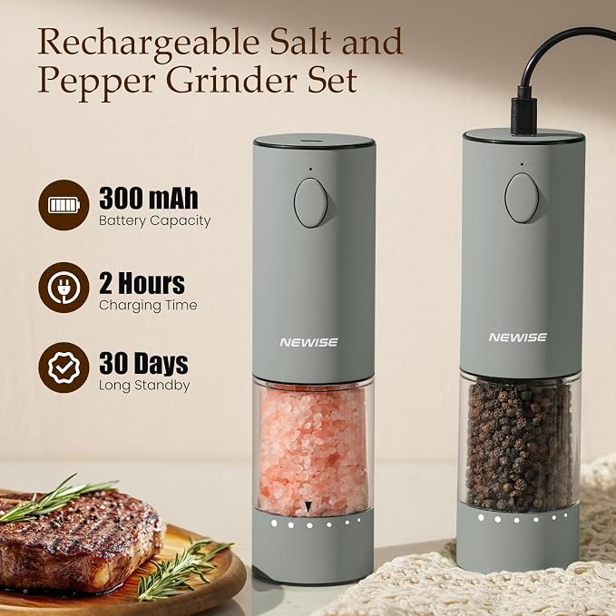 Newise Electric Salt and Pepper Grinder Set, Rechargeable - Image 4