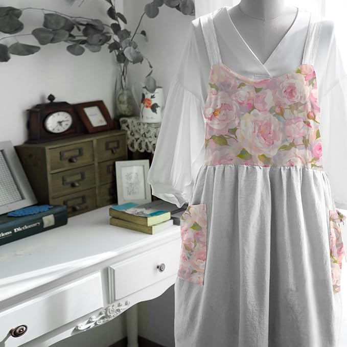 Uaussi Cotton Linen Apron Cross Back Work Apron - Image 2