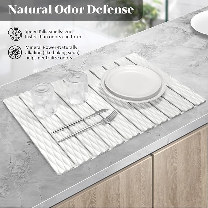 Stone Dish Drying Mat for Kitchen Counter, Kitchen Counter Mats for Dishes - Image 5
