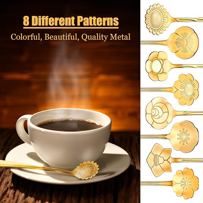 Chengu 8 Pieces Flower Coffee Tea Spoons Stainless Steel Sugar Spoons Tea Party - Image 2
