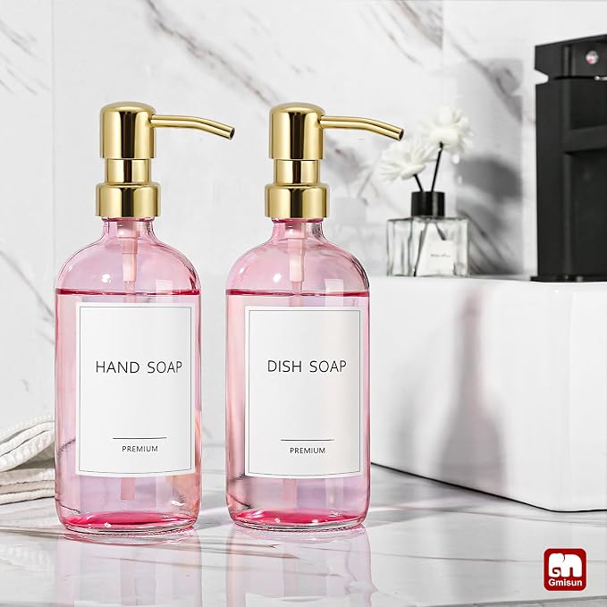 GMISUN Pink Soap Dispenser Bathroom, 2 Pack Kitchen Hand and Dish Soap - Image 4