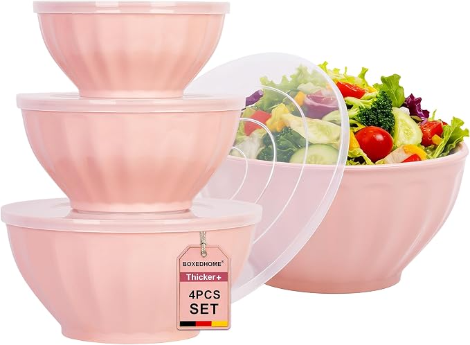 BoxedHome Mixing Bowls with Lids Set, 4PK Large 0.2” Thick Plastic Nesting - Image 9