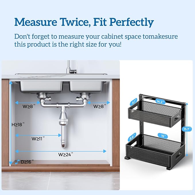 Under Sink Organizer for Bathroom & Kitchen, Under Cabinet Storage Shelf - Image 7
