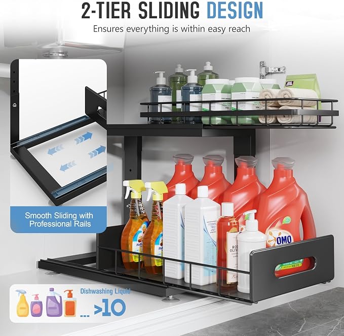 Under Sink Organizer Upgrade To Professional Rails, 2-Tier Dual Pull Out - Image 7