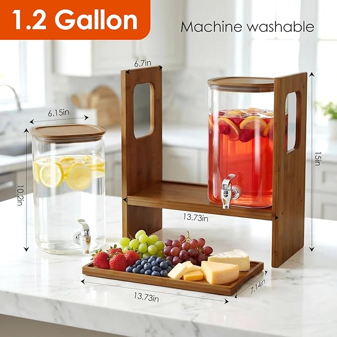 2 PCS 1.2 Gallon Drink Dispenser, Glass Beverage Dispenser - Image 3