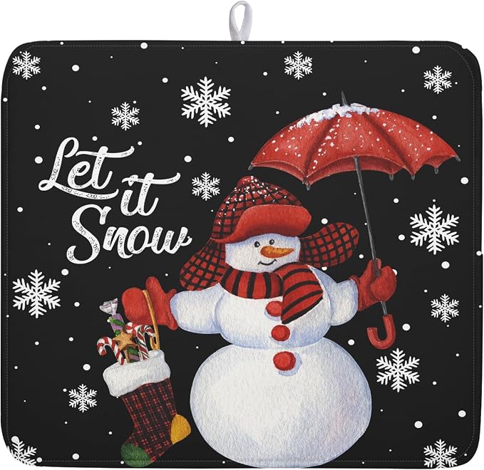 Winter Snowman Dish Drying Mat, Christmas Snow Dish Drying Mat by Kawani