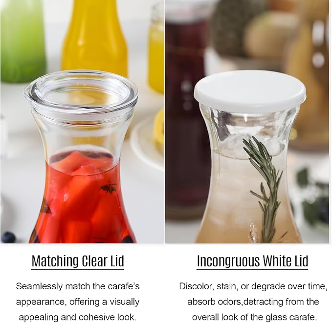 Set of 6 Glass Carafe with Lid, 1 Liter Beverage Serveware Carafe, Cold Water - Image 4