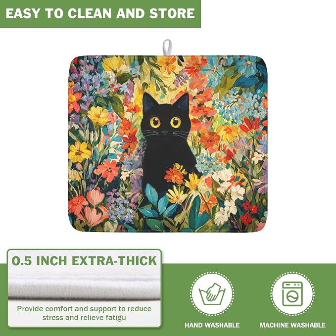 Spring Summer Floral Cat Dish Drying Mat - Image 5