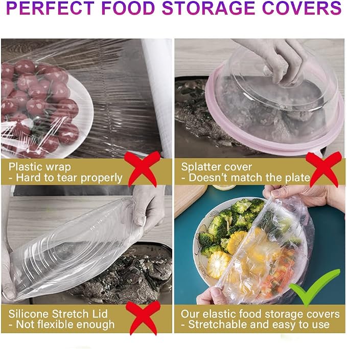 200PCS Plastic Elastic Bowl Covers Reusable, Food Storage Covers - Image 2