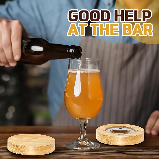 Vesici 50 Pcs Magnetic Bottle Opener 2.5in DIY Bamboo Round Shape Beer Openers - Image 6