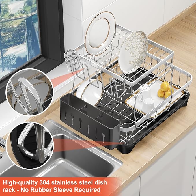 2-Tier Dish Drying Rack for Kitchen Counter, 304 Stainless Steel - Image 8