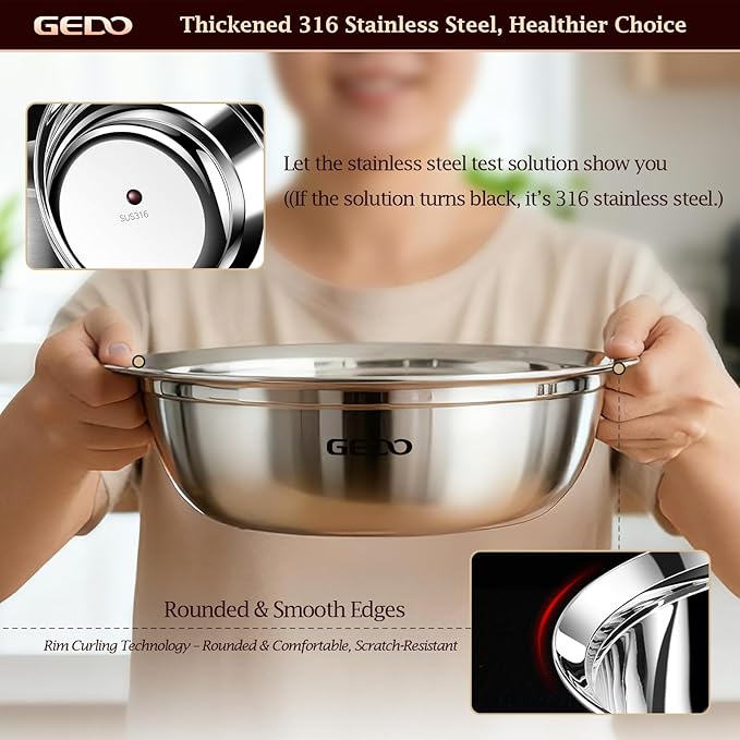 GEDO Stainless Steel 4 Piece Mixing Bowls Set, SUS316 Metal Nesting Bowls - Image 4